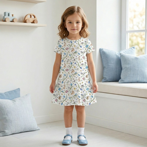 Платье с коротким рукавом и оборкой из хлопка Supima DR002 BLOSSOM BLUE
