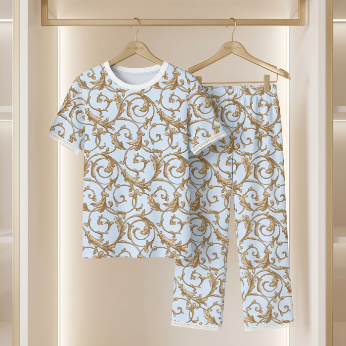 Елегантний комплект з футболкою та прямими штанами  100% Supima Cotton PW104 · ALLURE BLUE