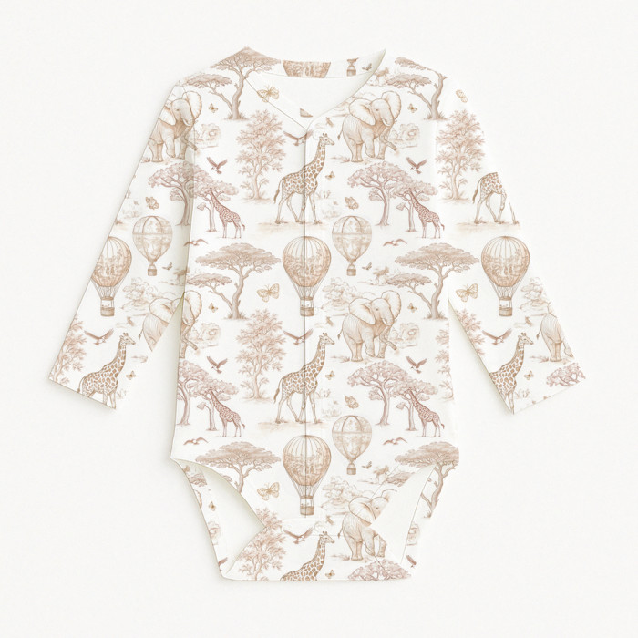 Боді Передня застібка з довгим рукавом для немовлят BLS005  Sand Toile Africa