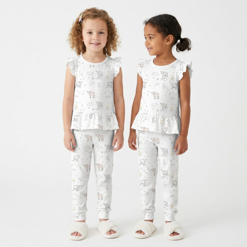 Хлопковая пижама для девочек с рюшами из хлопка Supima – PJ012 LITTLE LAMB
