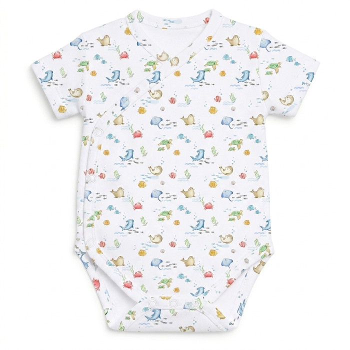Боді Kimono з кортким рукавом для немовлят BSHL004  MARINE LIFE