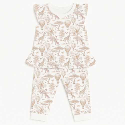 Хлопковая пижама для девочек с рюшами из хлопка Supima – PJ012 Sand Toile Africa