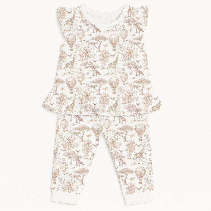 Довга піжама для дівчаток з рюшами із бавовни Supima – PJ012 Sand Toile Africa