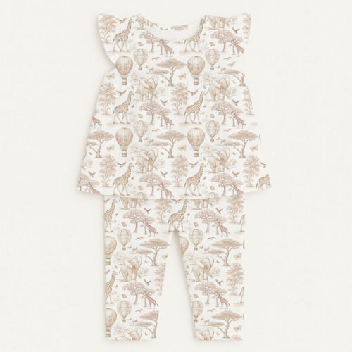 Пижама с кокеткой для девочки из 100% органического хлопка Pima PJ015 Sand Toile Africa