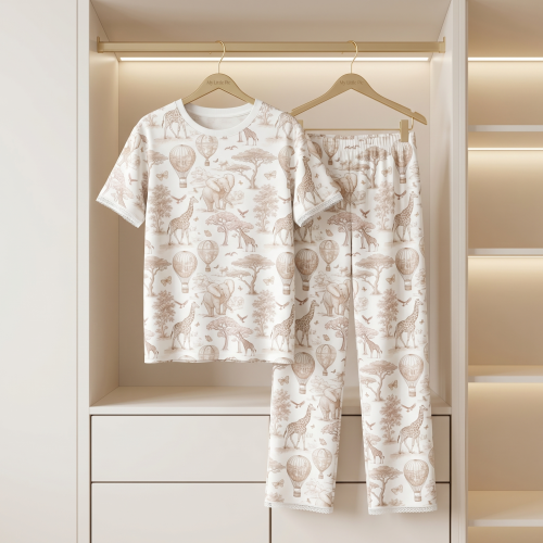 Элегантный комплект с футболкой и прямыми брюками  100% Supima Cotton PW104 Sand Toile Africa