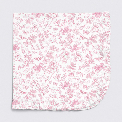 Двухслойное одеяльце-пеленка с рюшей для малышей BL002  CHLOE PINK
