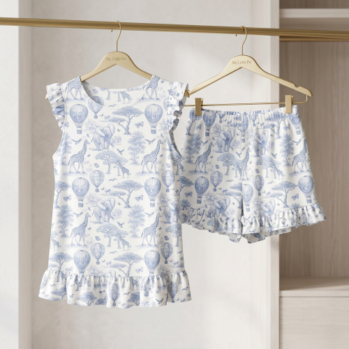 Взрослая пижама PW107 – топ короткий рукав и  шорты PW107  BLUE TOILE AFRICA
