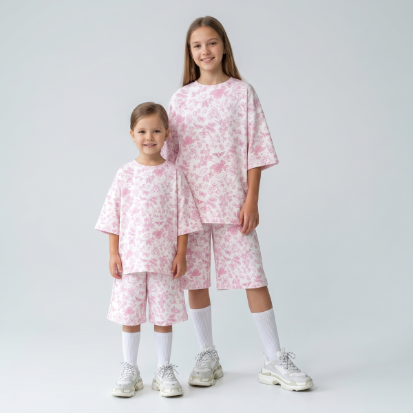 Комфортний комплект із органічного піма котону з коротким рукавом PJ006 CHLOE PINK