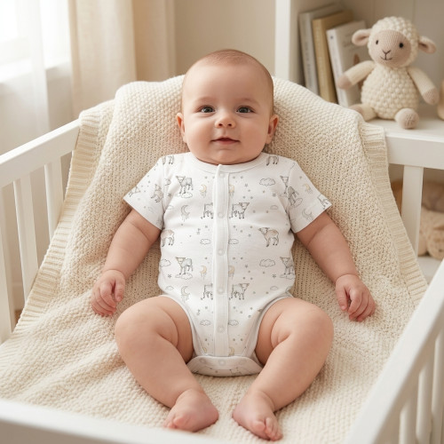 Боді Передня застібка з коротким рукавом для немовлят BSHL009  LITTLE LAMB