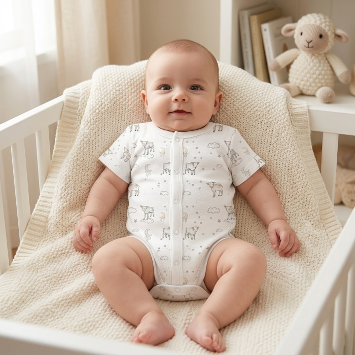 Боді Передня застібка з коротким рукавом для немовлят BSHL009  LITTLE LAMB