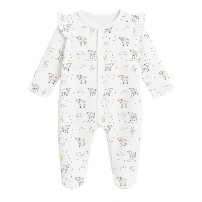 Сліп з рюшами для дівчинки із 100% бавовни Pima K065 LITTLE LAMB