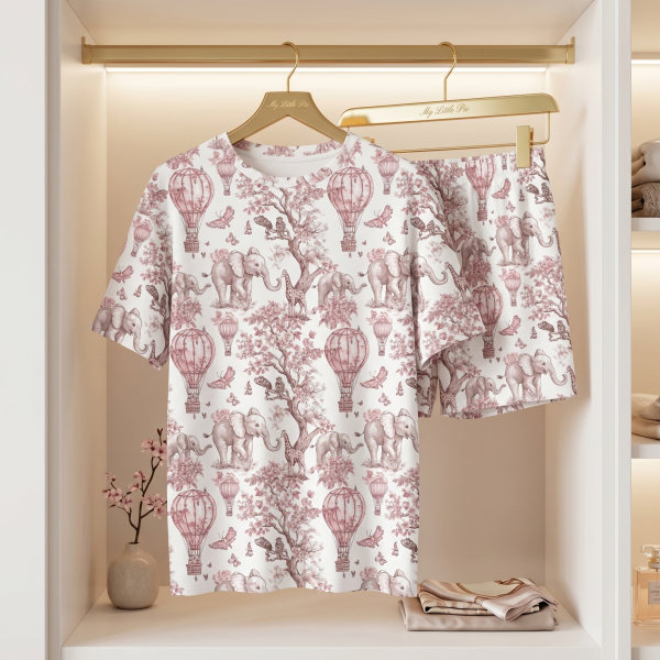 Комфортний комплект із органічного піма котону з коротким рукавом PJ005 Pink Toile Africa
