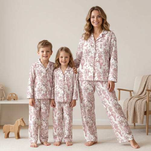 Жіноча класична піжама з англійським коміром та застібкою PW122  Pink Toile Africa