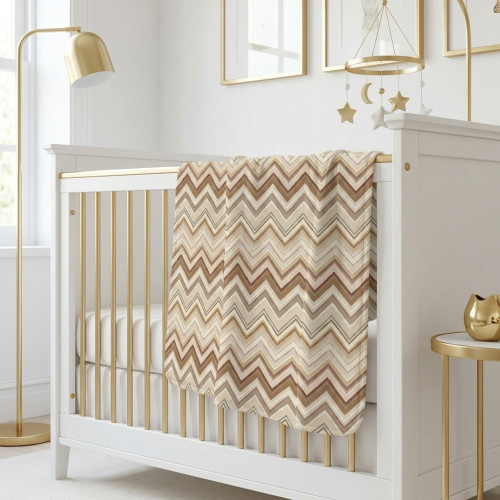 Двухслойное одеяльце-пеленка для малышей BL001  ZIG ZAG BROWN
