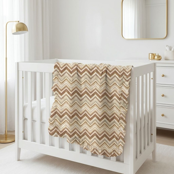 Двошарова дитяча ковдра з рюшей BL002  ZIG ZAG BROWN
