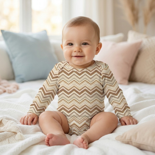 Боди с длинным рукавом  для малышей BLS001  ZIG ZAG BROWN