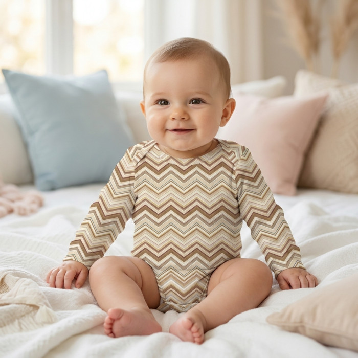 Боди с длинным рукавом  для малышей BLS001  ZIG ZAG BROWN