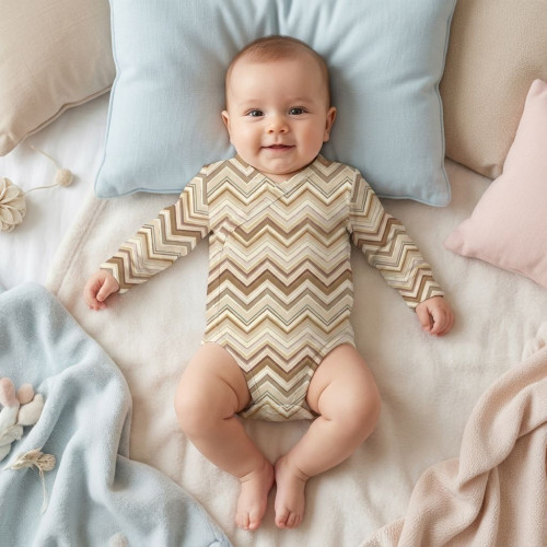 Боді Kimono з довгим рукавом для немовлят BLS004 ZIG ZAG BROWN