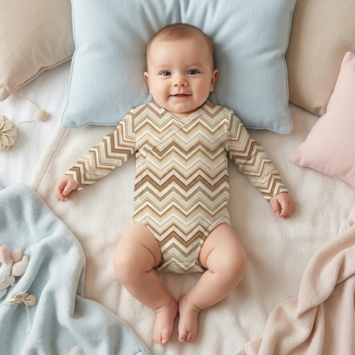 Боді Kimono з довгим рукавом для немовлят BLS004 ZIG ZAG BROWN