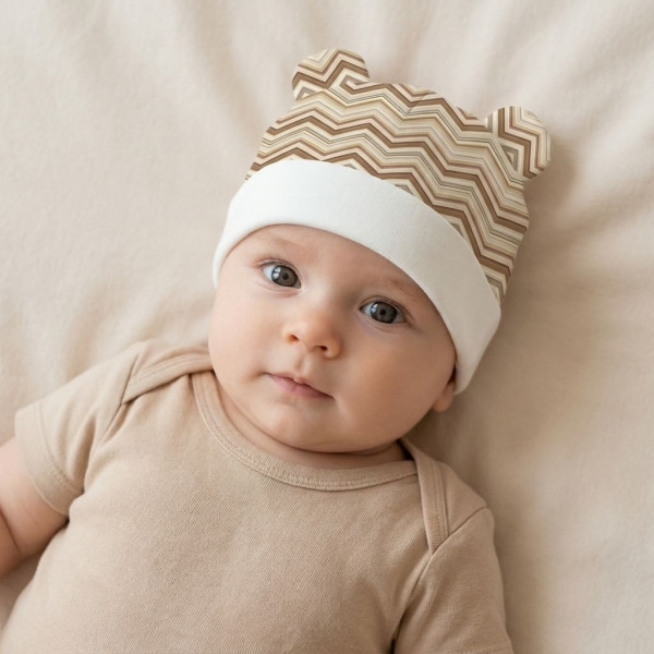 Шапочка з вушками H002 ZIG ZAG BROWN