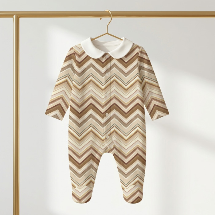 Сліп з комірцем із 100% бавовни Pima — модель K063 ZIG ZAG BROWN