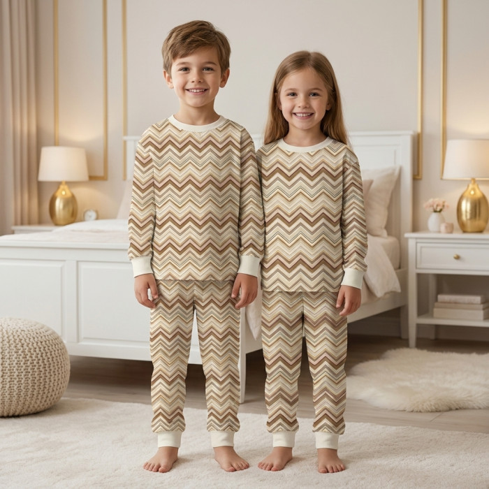 Дитяча піжама з довгим рукавом з 100% pima котона PJ001 ZIG ZAG BROWN