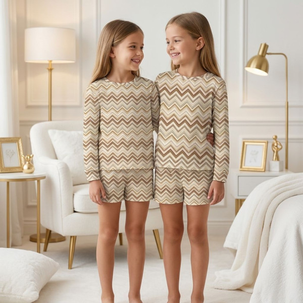 Комплект топ и шорты с принтом из хлопка Supima PJ010 ZIG ZAG BROWN