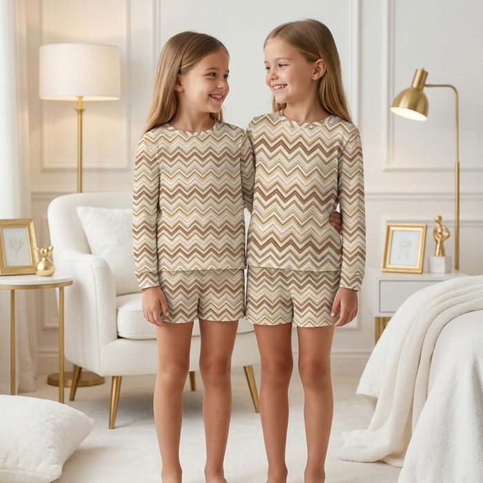 Комплект з топом і шортами з принтом із бавовни Supima – PJ010 ZIG ZAG BROWN