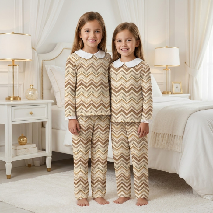 Дитяча піжама з комірцем 100% pima котона PJ020 ZIG ZAG BROWN