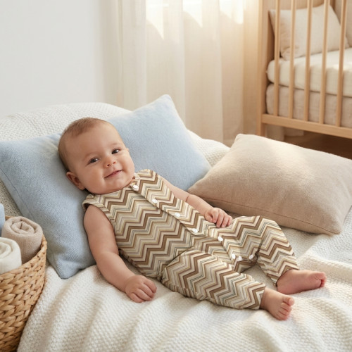 Длинный песочник с рукавами из хлопка Supima R009 ZIG ZAG BROWN