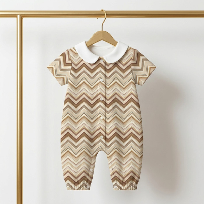Довгий пісочник із рукавами з бавовни з комiрцем Supima R017CL ZIG ZAG BROWN