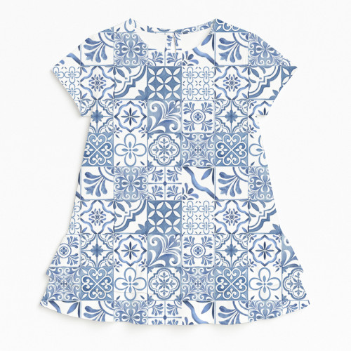Платье с коротким рукавом и оборкой из хлопка Supima DR002 AMALFI BLUE