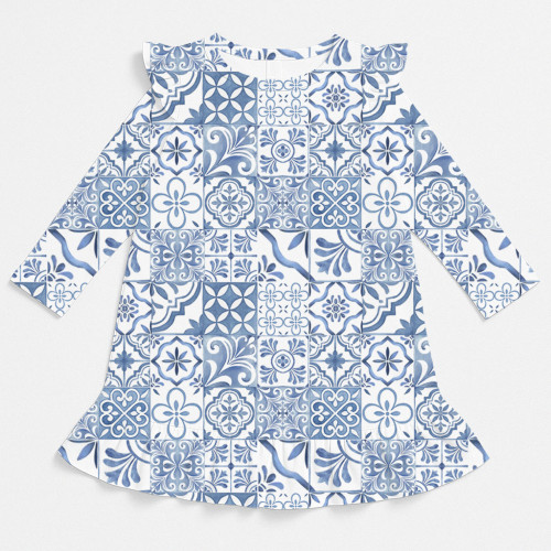 Очаровательное платье для сна с рюшами и длинным рукавом DR010 AMALFI BLUE