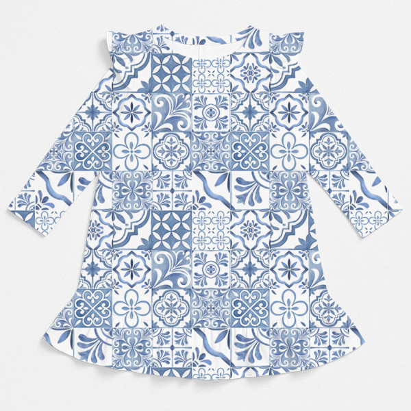 Очаровательное платье для сна с рюшами и длинным рукавом DR010 AMALFI BLUE