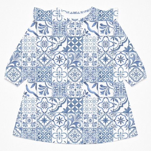 Очаровательное платье для сна с рюшами и длинным рукавом – DR017 AMALFI BLUE