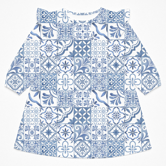 Очаровательное платье для сна с рюшами и длинным рукавом – DR017 AMALFI BLUE