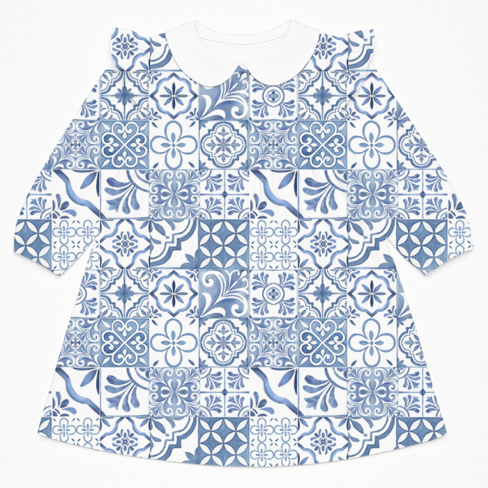 Очаровательное платье с рюшами, воротником и длинным рукавом – DR017CL AMALFI BLUE