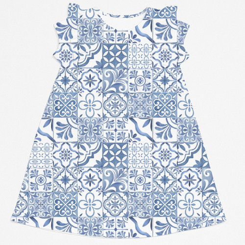 Платье с коротким рукавом и оборкой из хлопка Supima DR018 AMALFI BLUE