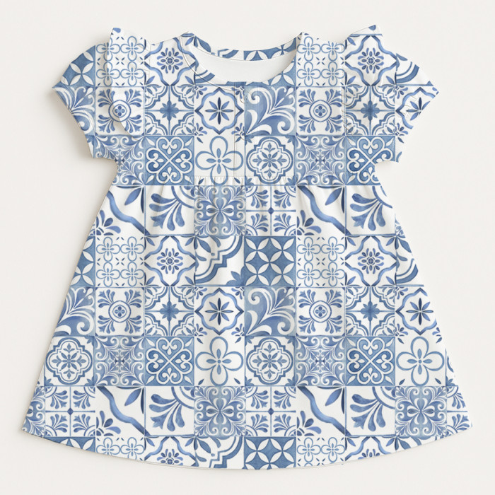 Платье с коротким рукавом и оборкой из хлопка Supima DR019 AMALFI BLUE