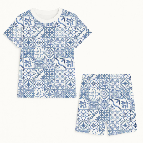 Комфортний комплект із органічного піма котону з коротким рукавом PJ005 AMALFI BLUE