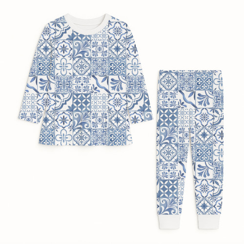 Пижама для девочек из хлопка Supima с длинным рукавом — модель PJ009 AMALFI BLUE