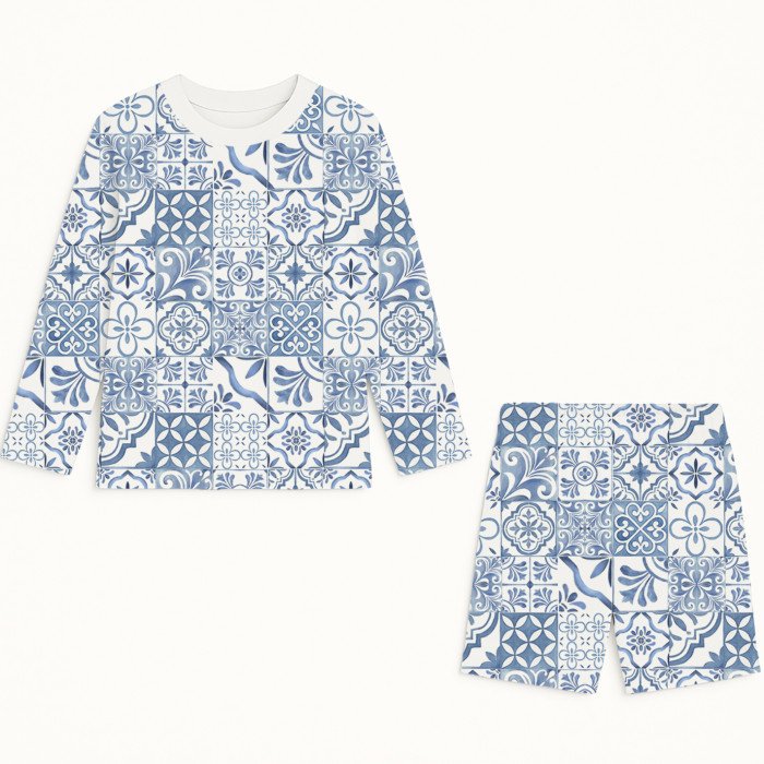 Комплект з топом і шортами з принтом із бавовни Supima – PJ010 AMALFI BLUE
