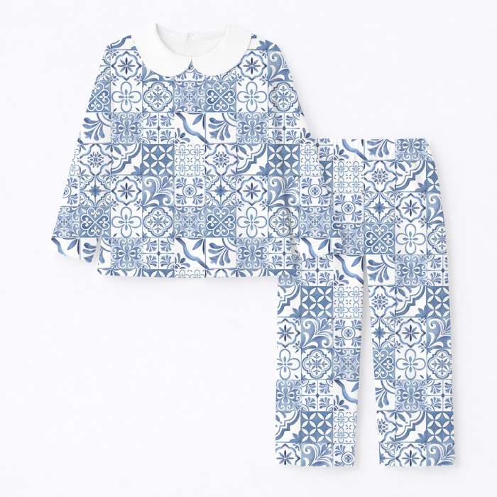 Пижама с длинным рукавом и воротничком из 100% pima котона PJ020 AMALFI BLUE