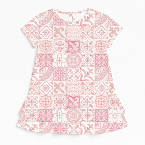 Платье с коротким рукавом и оборкой из хлопка Supima DR002 AMALFI PINK