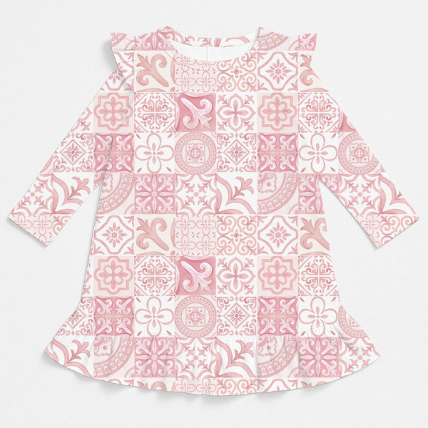 Чарівна нічна сукня з рюшами та довгим рукавом з бавовни Supima DR010 AMALFI PINK