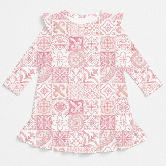 Чарівна нічна сукня з рюшами та довгим рукавом з бавовни Supima DR010 AMALFI PINK