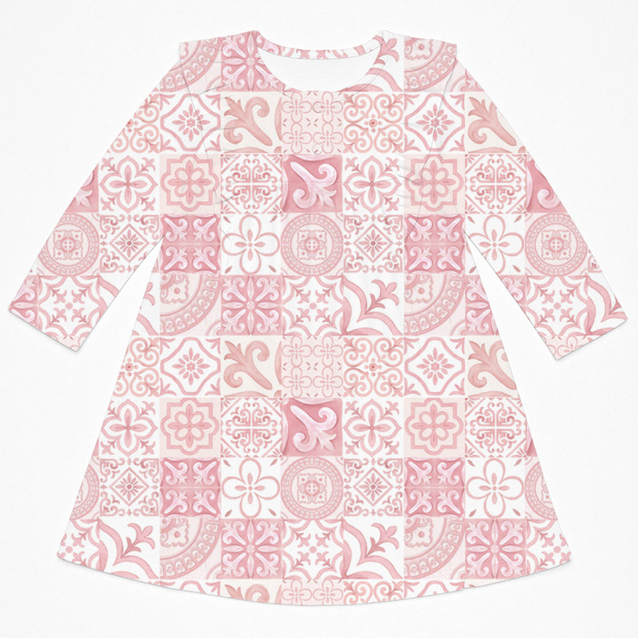 Чарівна нічна сукня з рюшами та довгим рукавом з бавовни Supima DR016 AMALFI PINK