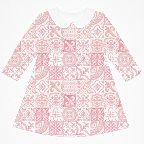 Очаровательное платье  с рюшами, длинным рукавом и воротником – DR016CL AMALFI PINK