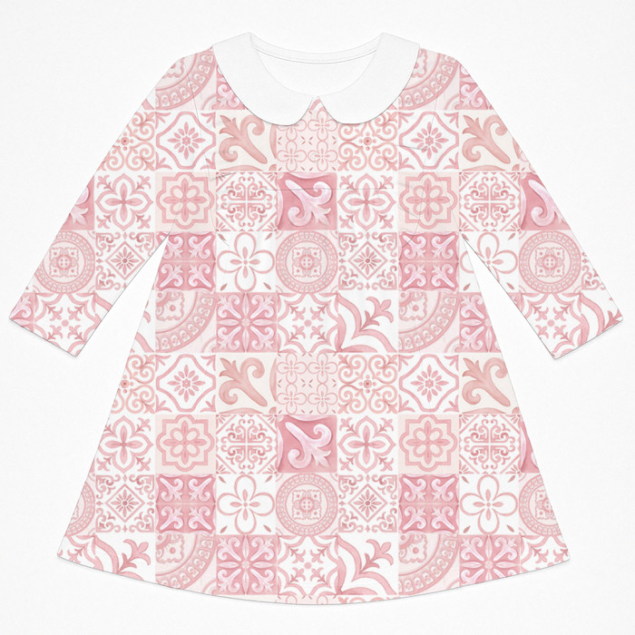 Чарівна сукня з рюшами, довгим рукавом i комірцем з бавовни Supima DR016CL AMALFI PINK