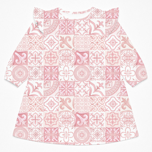 Очаровательное платье для сна с рюшами и длинным рукавом – DR017 AMALFI PINK